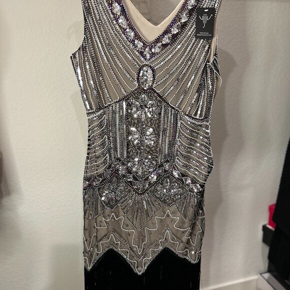 Black & Gold Sequin Tassel Dress | NWT XL - Picture 2 of 7